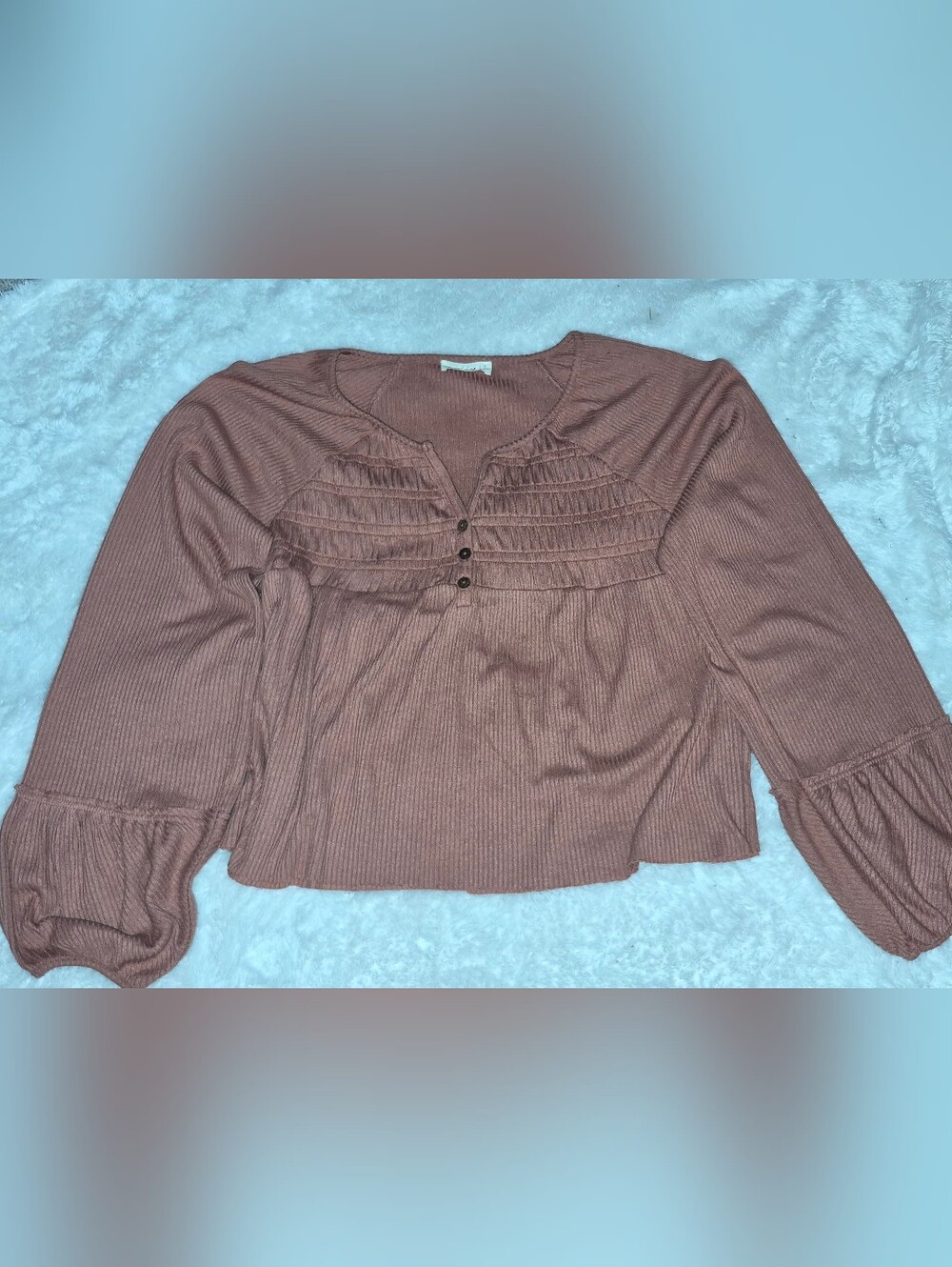 Women's Rust Long-Sleeve Smocked Yoke Top